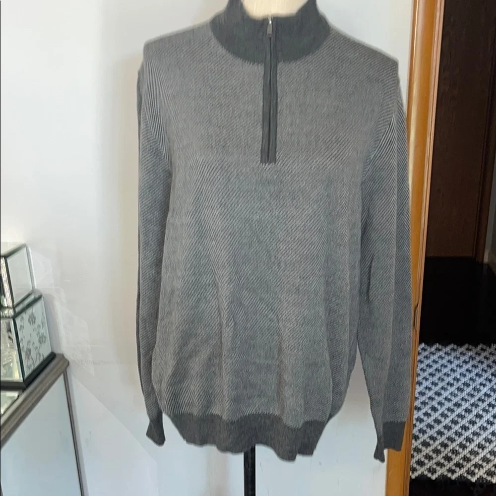 Toscano Gray Zip Up Sweater with High Collar size Large